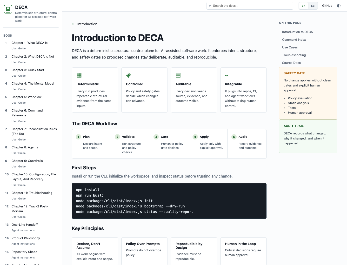 DECA documentation and audit surface